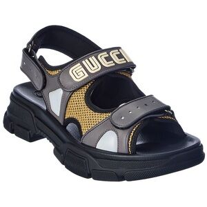 GUCCI X SEGA Nappa Mesh Mens Aguru Sandals Size 10 Black